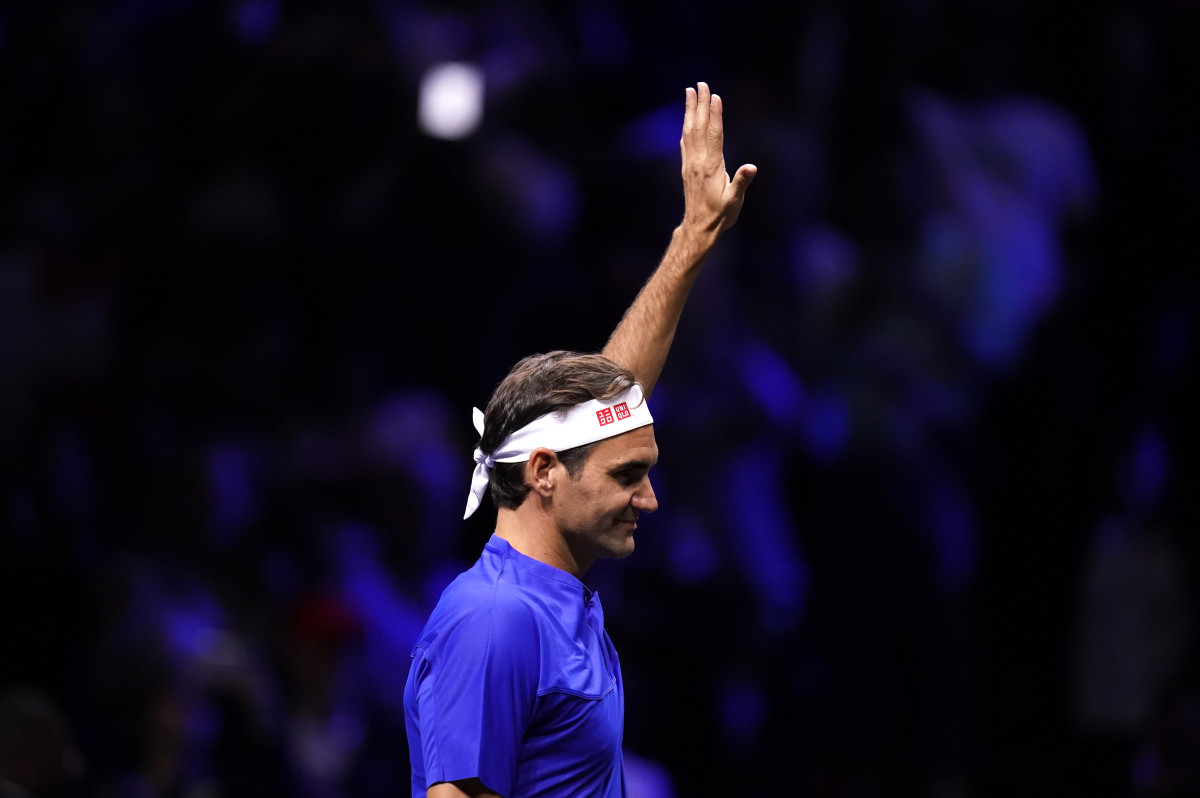 Roger Federer competing for Team Europe at the Laver Cup.