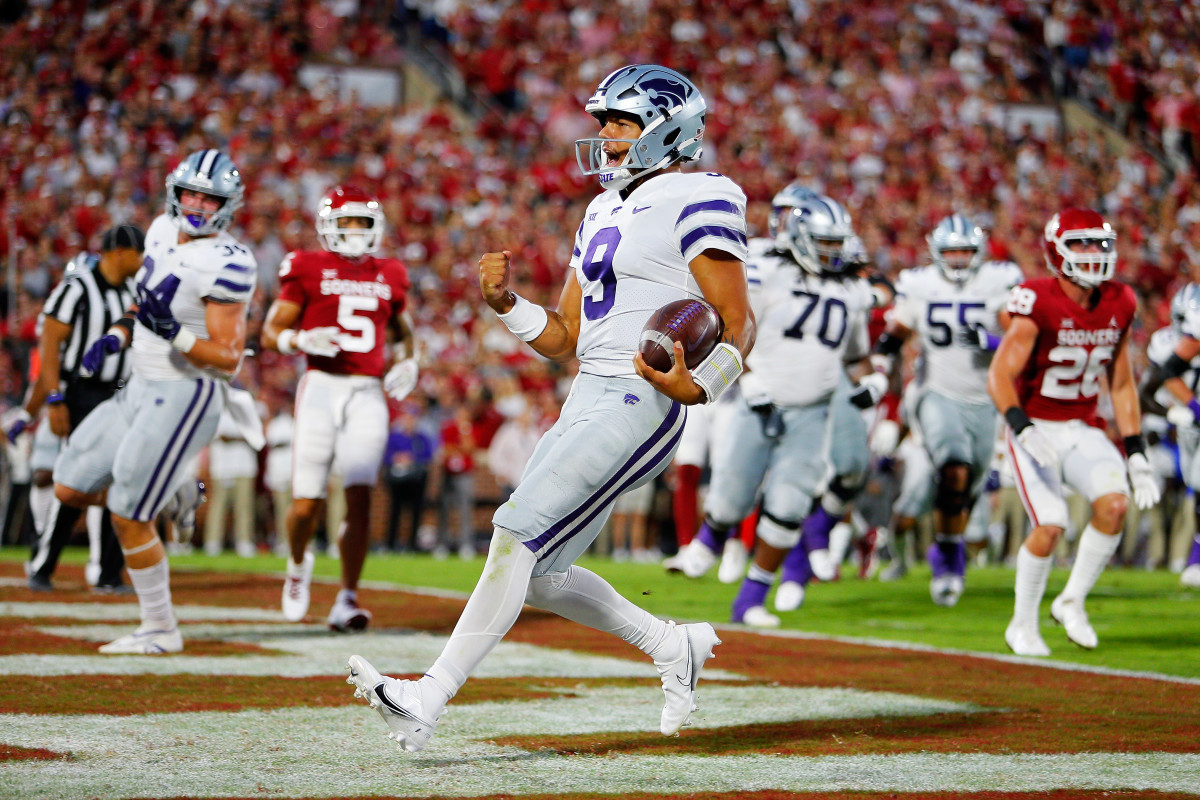 Kansas State quarterback Adrian Martinez vs. Oklahoma (Photo by Brian Bahr/Getty Images)