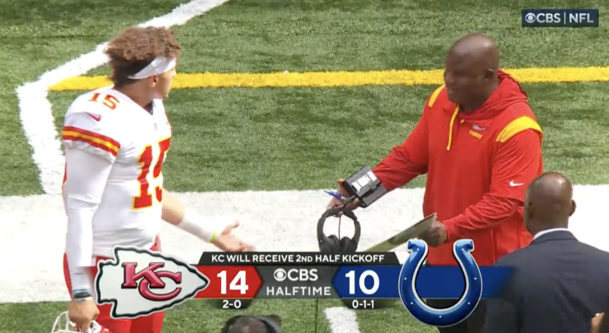 Patrick Mahomes and Eric Bieniemy are going at it.