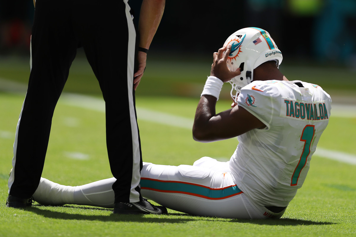 Dolphins quarterback Tua Tagovailoa injured on the field on Sunday.