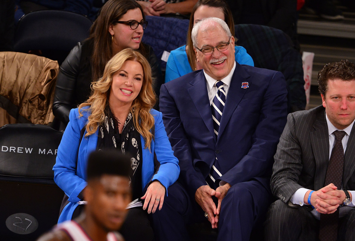 NEW YORK, NY - APRIL 05:  Jeanie Buss and Phil Jackson attend the Milwaukee Bucks vs New York Knicks game at Madison Square Garden on April 5, 2013 in New York City.  (Photo by James Devaney/WireImage)