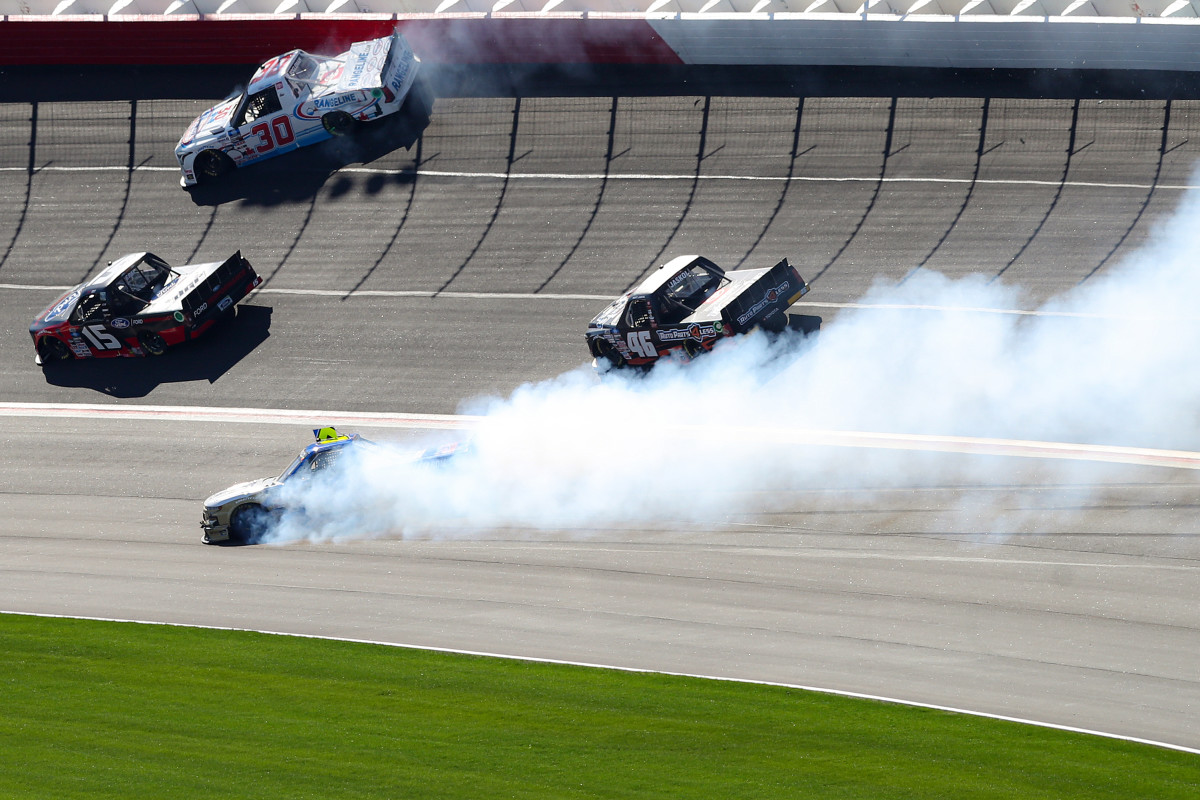 NASCAR driver Jordan Anderson in a terrifying crash on Saturday.