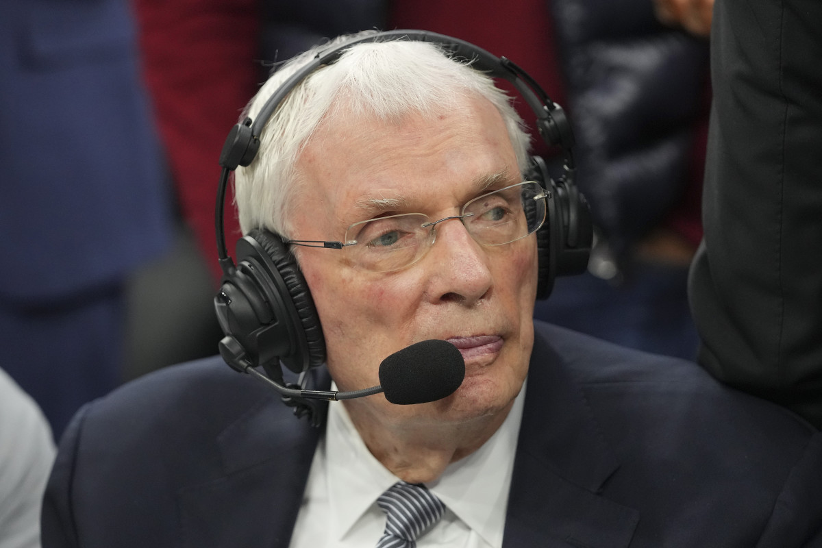 ESPN analyst Hubie Brown looks on during a game between the Denver Nuggets and Philadelphia 76ers in 2022.