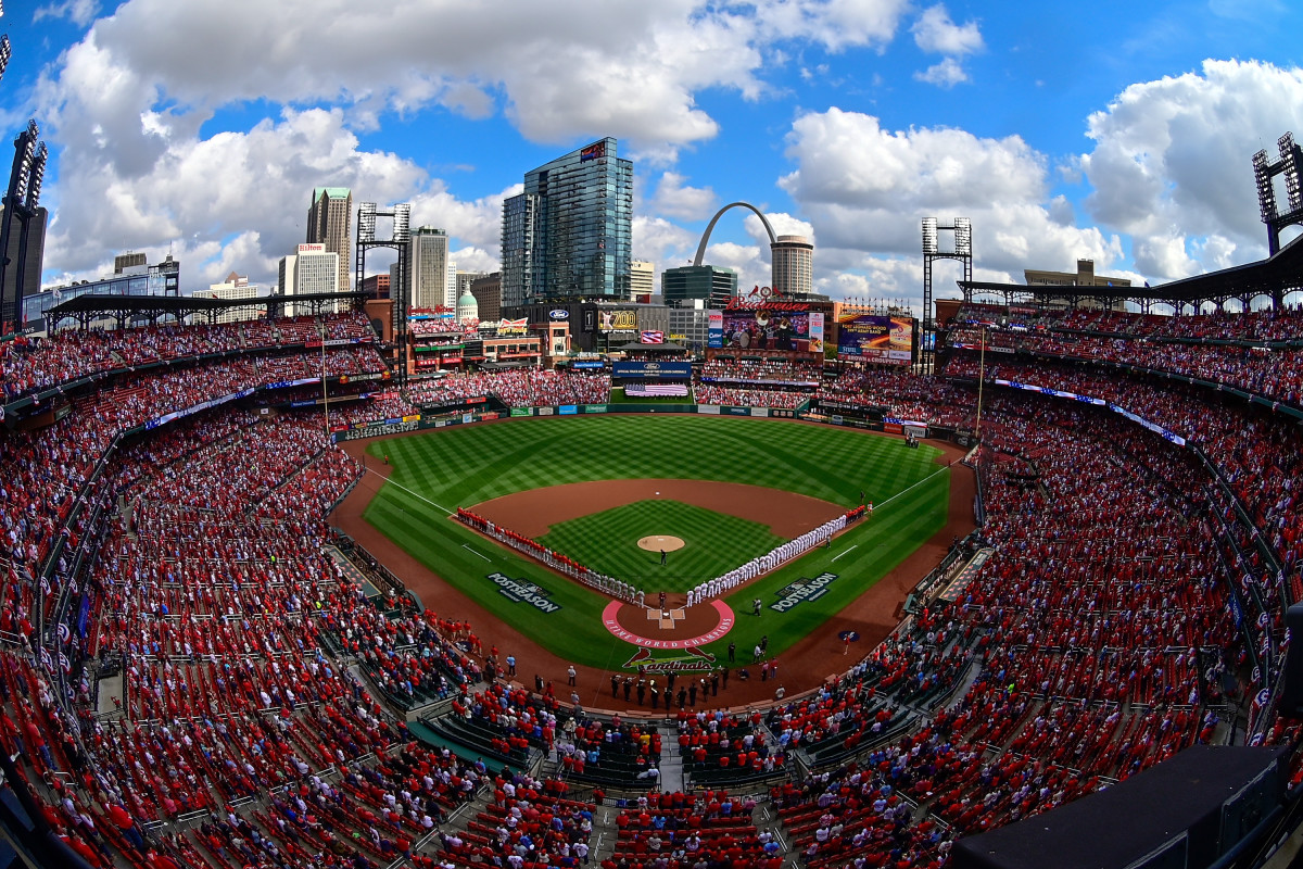 ST LOUIS, MO - OCTOBER 07: A general view of Busch Stadium during the National Anthem prior to Game One of the NL Wild Card Series between the St. Louis Cardinals and the Philadelphia Phillies at Busch Stadium on October 7, 2022 in St Louis, Missouri. (Photo by Joe Puetz/Getty Images)