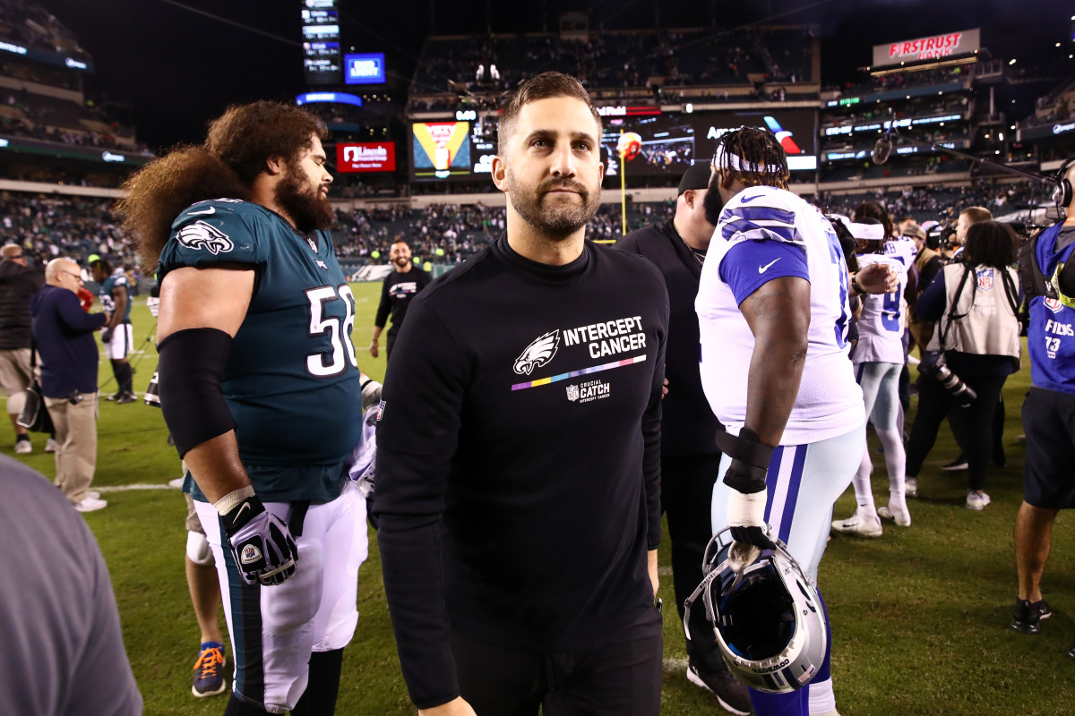 Eagles head coach Nick Sirianni walks off the field after beating the Cowboys.