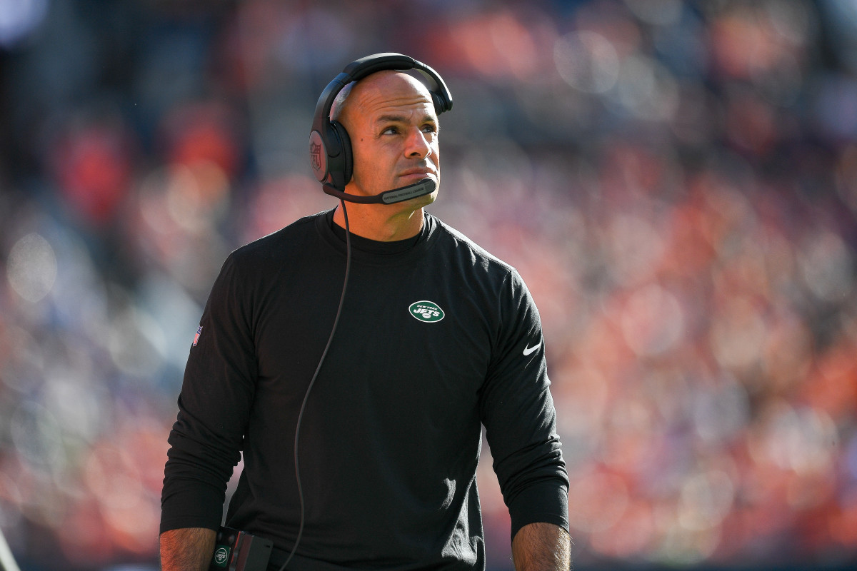 Jets head coach Robert Saleh looks on from the sideline in a game against the Denver Broncos.