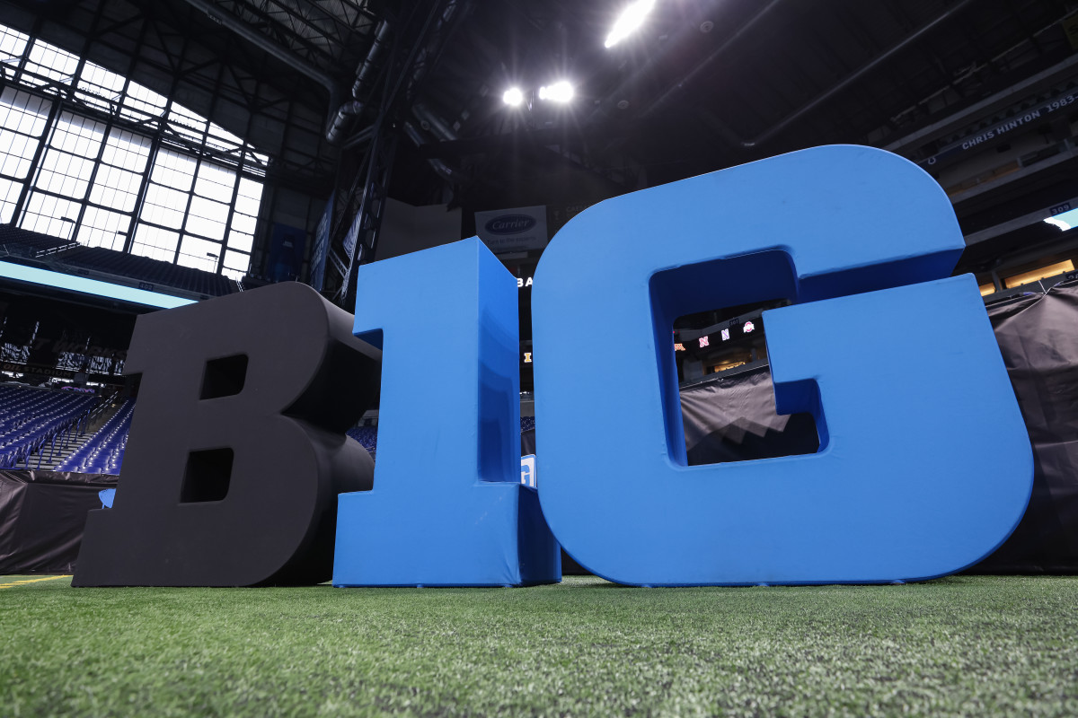 The Big Ten Conference logo during the 2022 B1G Football Media Days at Lucas Oil Stadium.