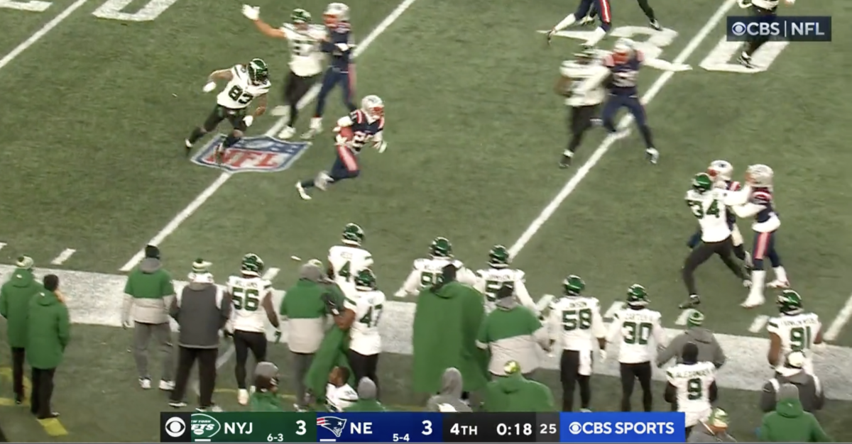 Missed penalty in the Patriots vs. Jets game on Sunday.