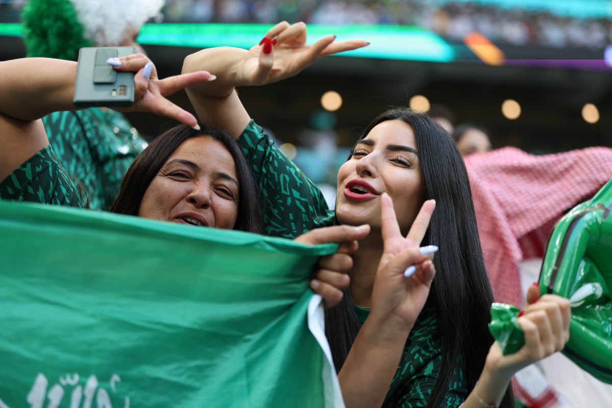 LUSAIL CITY, QATAR - NOVEMBER 22: Saudi Arabian fans celebrate after the FIFA World Cup Qatar 2022 Group C match between Argentina and Saudi Arabia at Lusail Stadium on November 22, 2022 in Lusail City, Qatar. (Photo by Amin Mohammad Jamali/Getty Images)