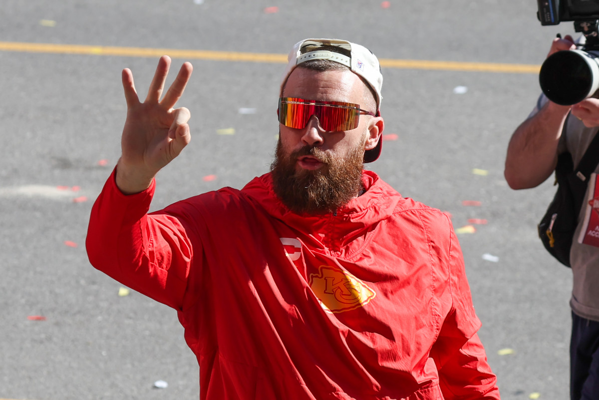 Travis Kelce at the Super Bowl Parade.