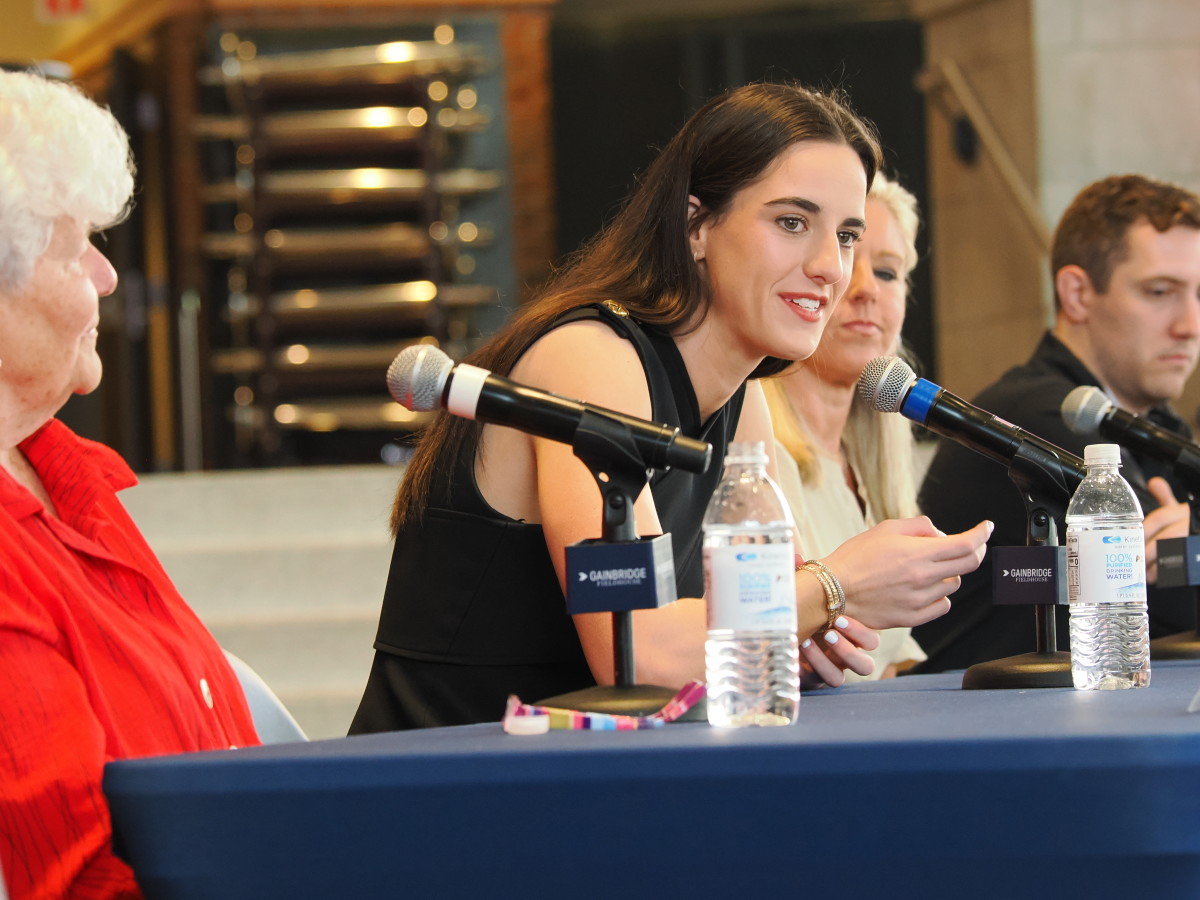 Caitlin Clark during her introductory press conference.