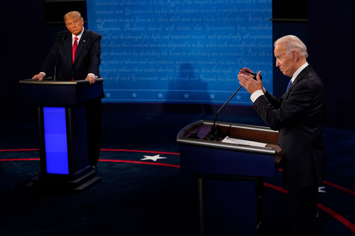 Donald Trump and Joe Biden speak at presidential debate in 2020.