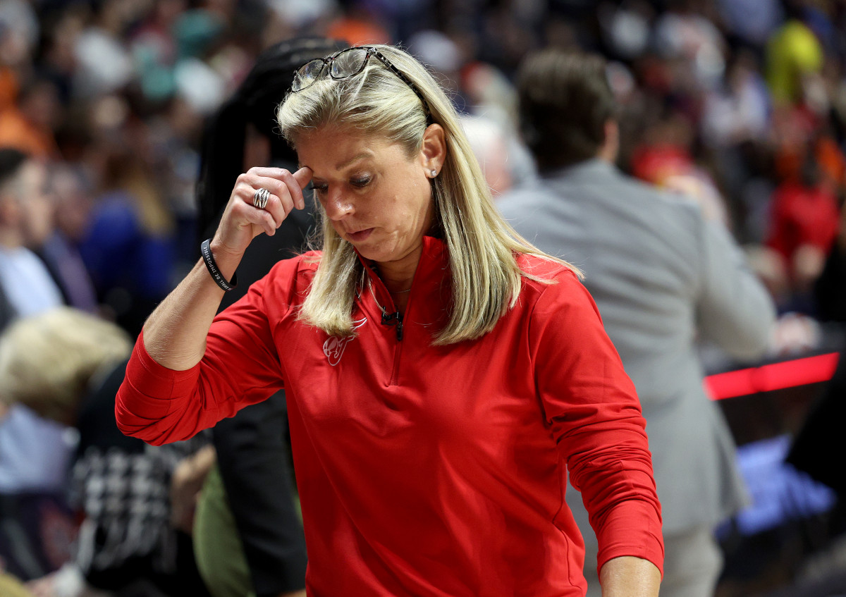 UNCASVILLE, CONNECTICUT - MAY 14:  Head coach Christie Sides of the Indiana Fever walks off the court after the loss to the Connecticut Sun at Mohegan Sun Arena on May 14, 2024 in Uncasville, Connecticut. The Connecticut Sun defeated the Indiana Fever 92-71. NOTE TO USER: User expressly acknowledges and agrees that, by downloading and or using this photograph, User is consenting to the terms and conditions of the Getty Images License Agreement. (Photo by Elsa/Getty Images)