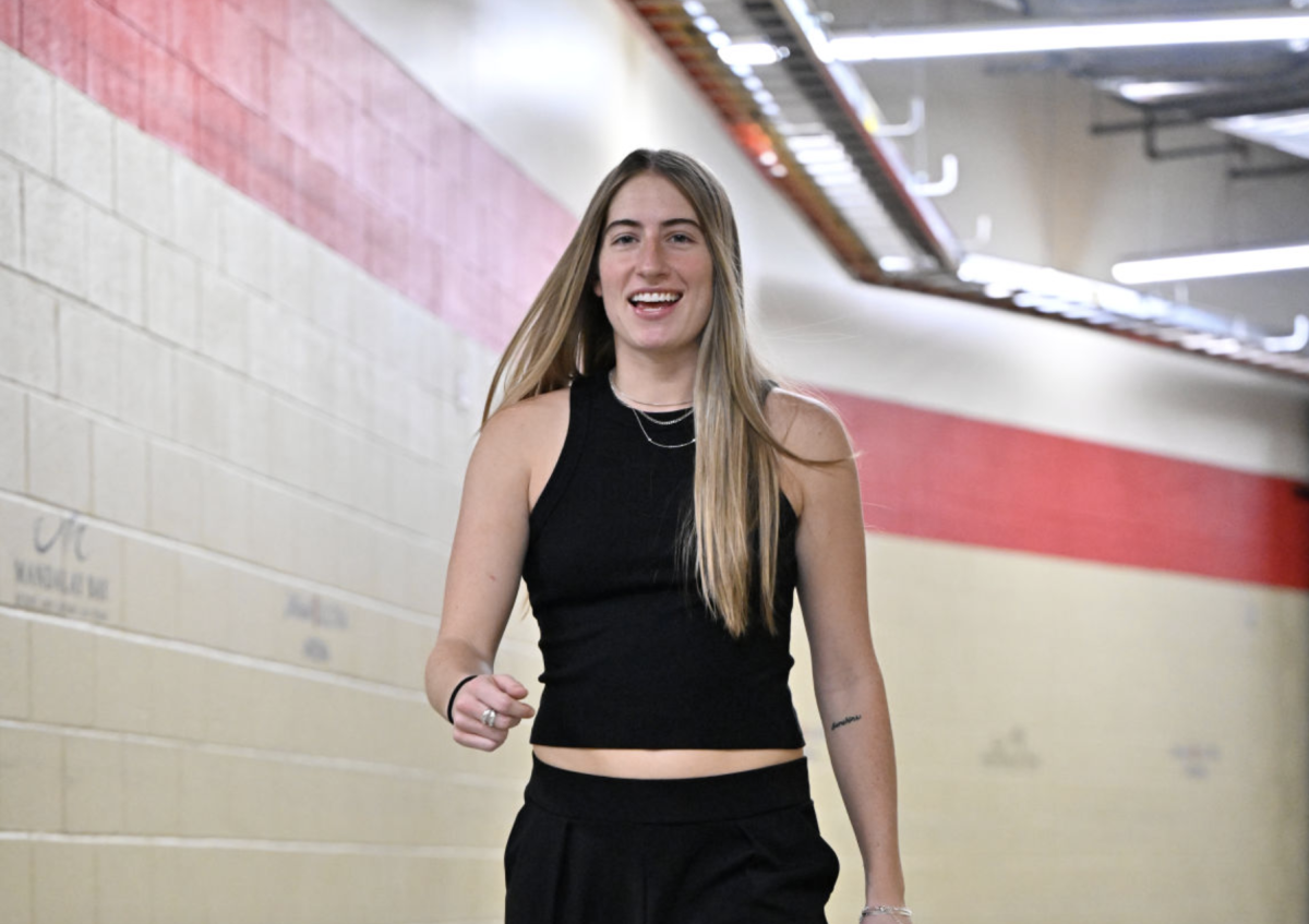 LAS VEGAS, NV - JUNE 19: Kate Martin #20 of the Las Vegas Aces arrives to the arena before the game against the Seattle Storm on June 19, 2024 at Michelob ULTRA Arena in Las Vegas, Nevada. NOTE TO USER: User expressly acknowledges and agrees that, by downloading and or using this photograph, User is consenting to the terms and conditions of the Getty Images License Agreement. Mandatory Copyright Notice: Copyright 2024 NBAE (Photo by David Becker/NBAE via Getty Images)