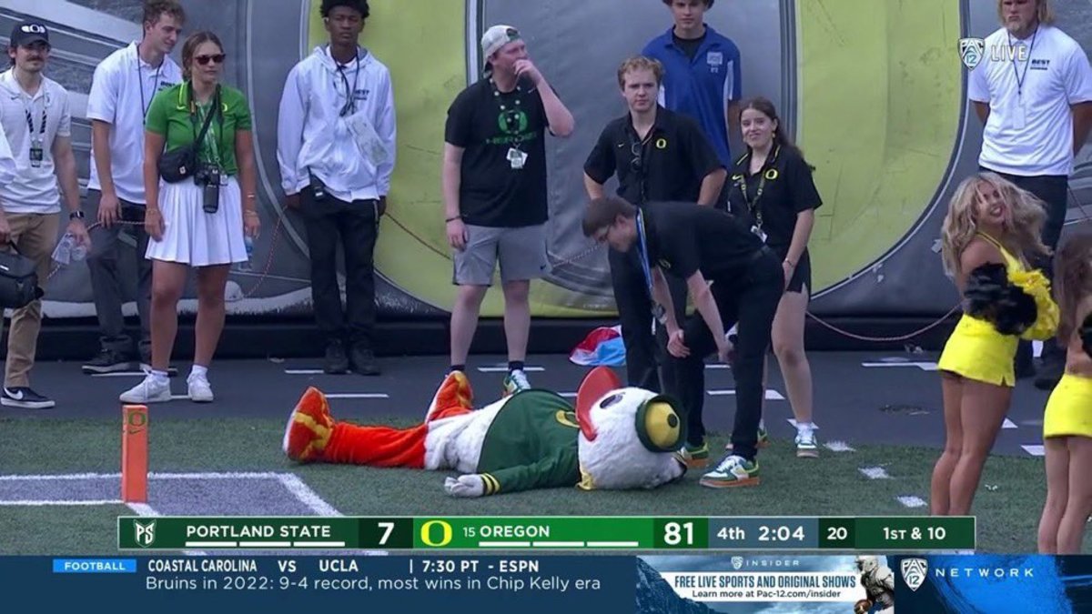 Oregon mascot completes over 500 push-ups, thanks to team's onslaught vs.  Portland State