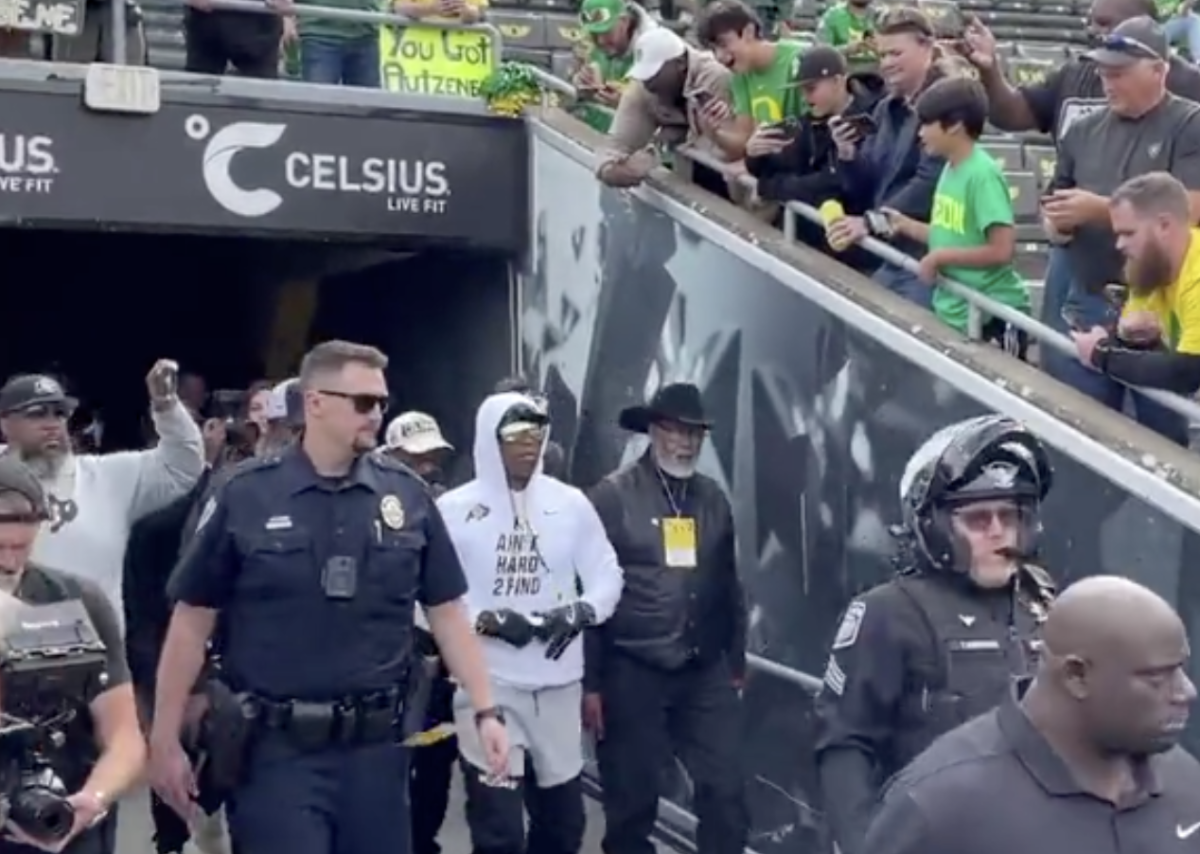 Video Of Deion Sanders Walking Into Autzen Stadium Is Going Viral The
