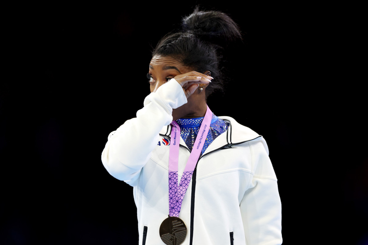 Simone Biles Gets Emotional During National Anthem After Most