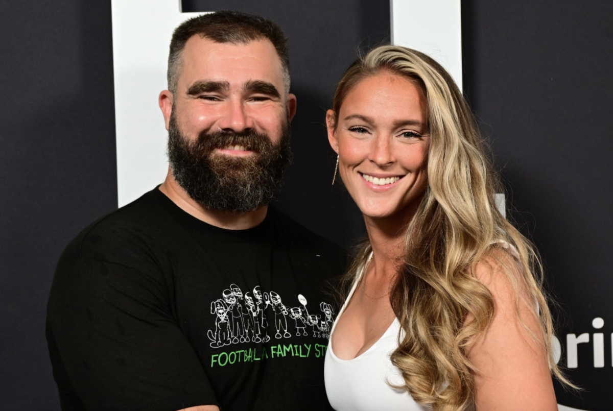 PHILADELPHIA, PENNSYLVANIA - SEPTEMBER 08: (L-R) Jason Kelce and Kylie Kelce attend Thursday Night Football Presents The World Premiere of "Kelce" on September 08, 2023 in Philadelphia, Pennsylvania. (Photo by Lisa Lake/Getty Images for Prime Video)