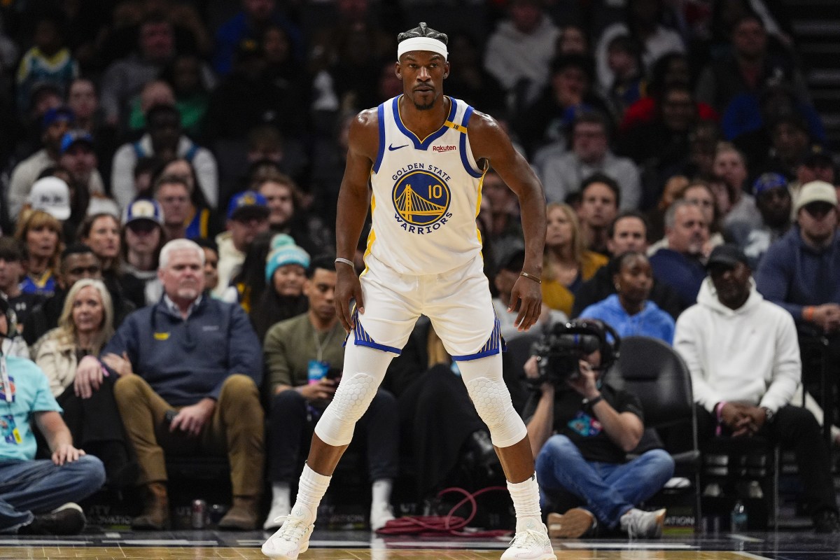 Golden State Warriors forward Jimmy Butler III (10) on defense during the second quarter against the Charlotte Hornets at Spectrum Center