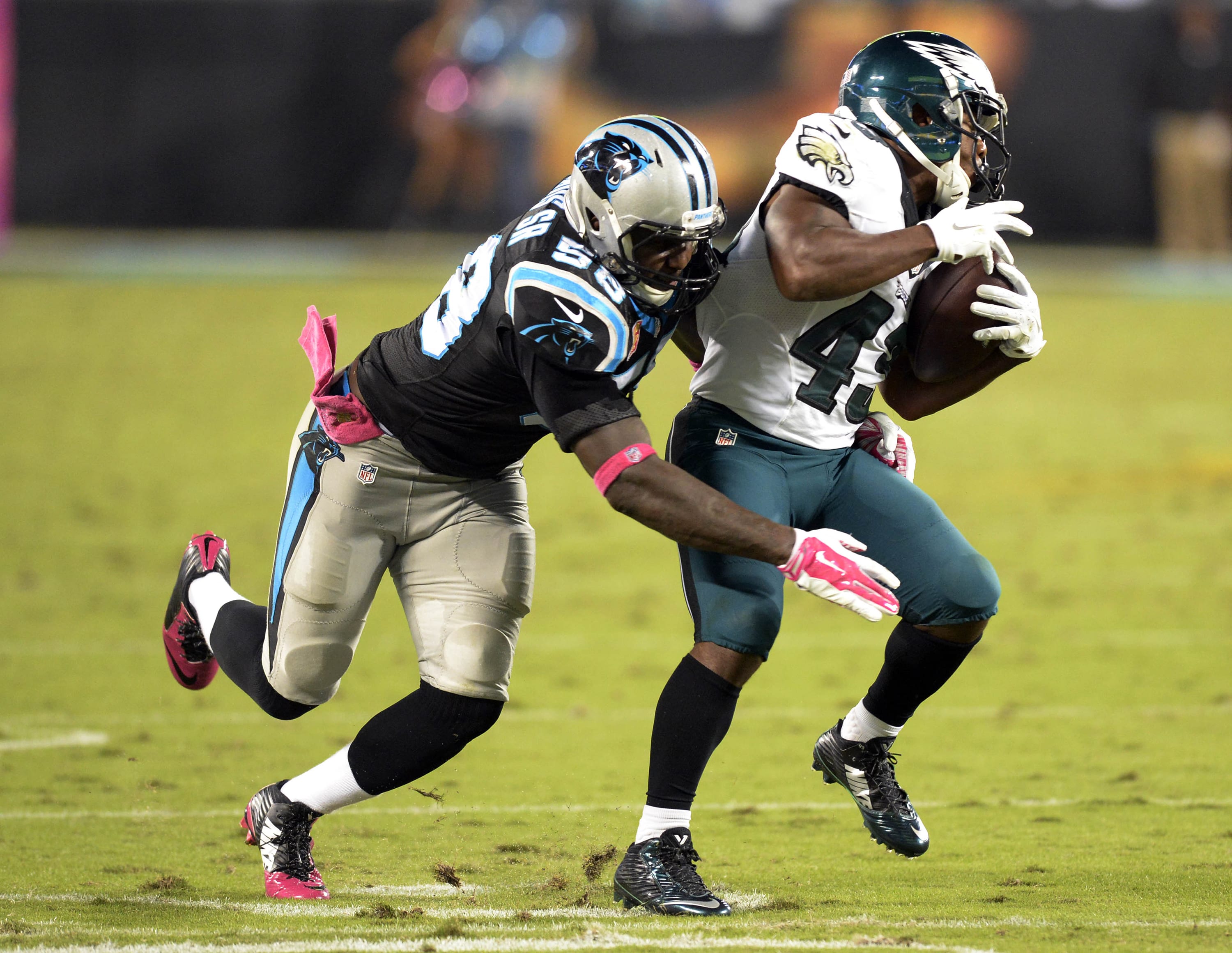 Thomas Davis Sr. makes a tackle for the Carolina Panthers.