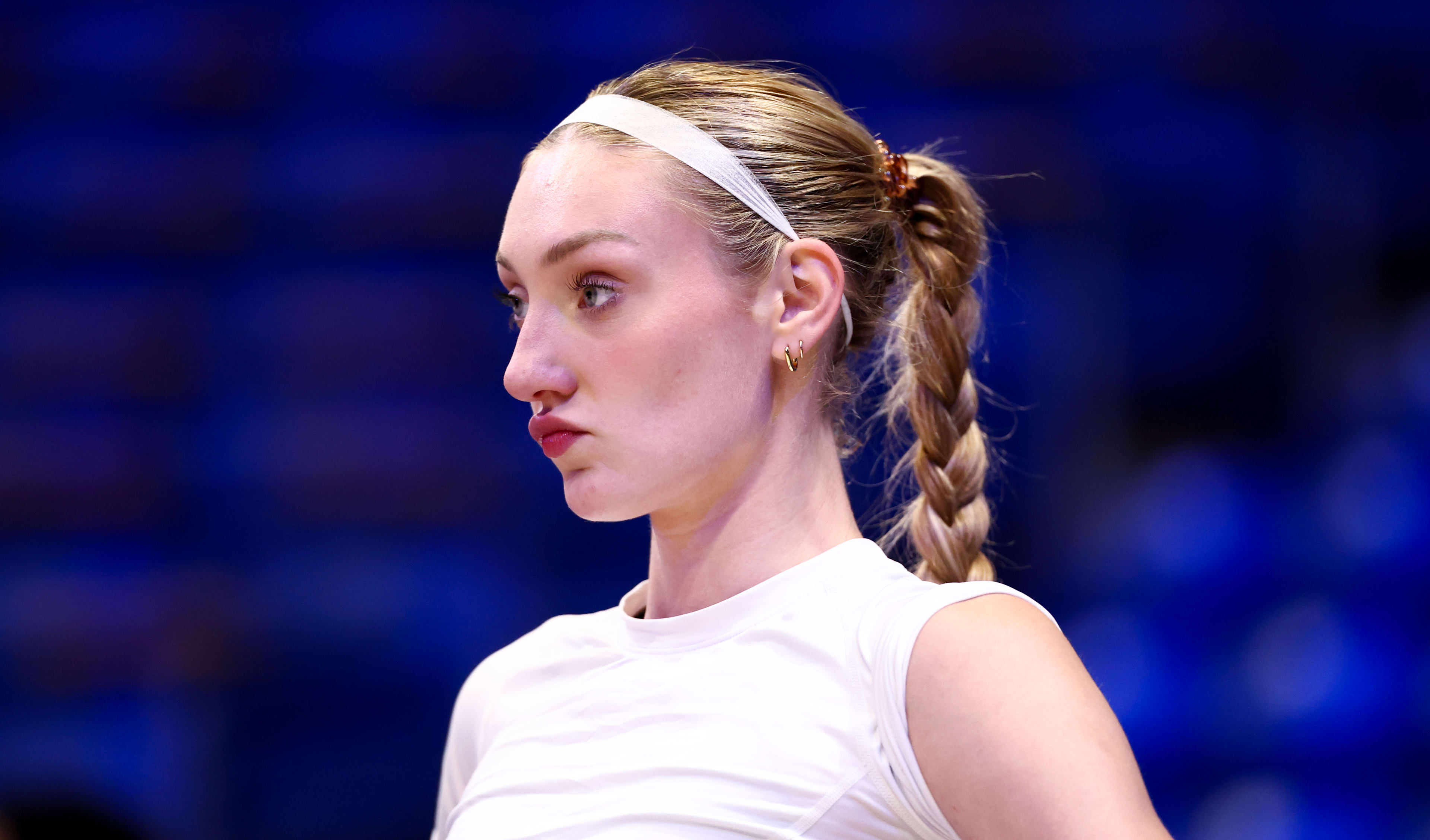 Aug 15, 2025; Arlington, Texas, USA;  Los Angeles Sparks forward Cameron Brink (22) warms up before the game against the Dallas Wings at College Park Center. Mandatory Credit: Kevin Jairaj-Imagn Images
