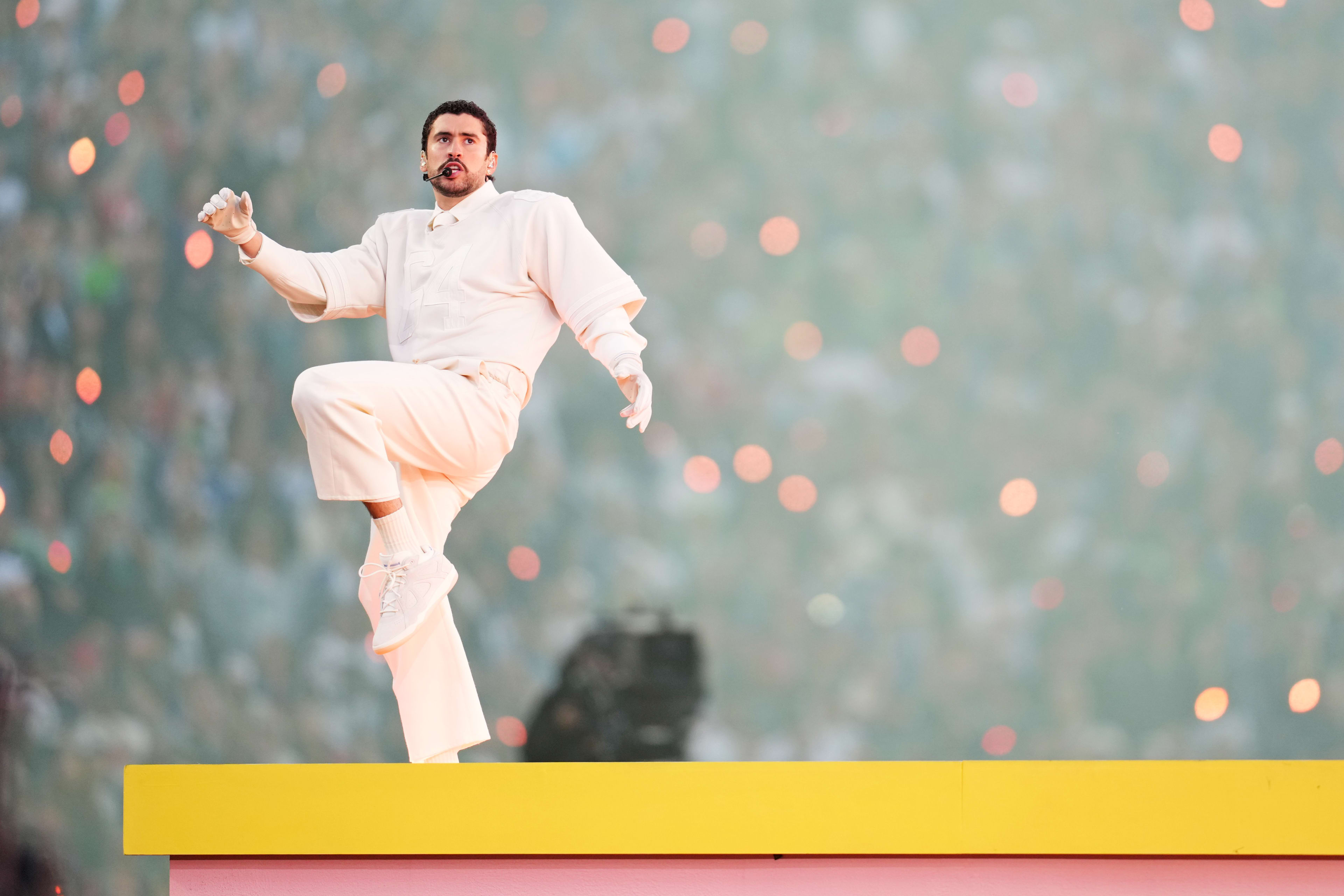 Bad Bunny performing at the halftime show.