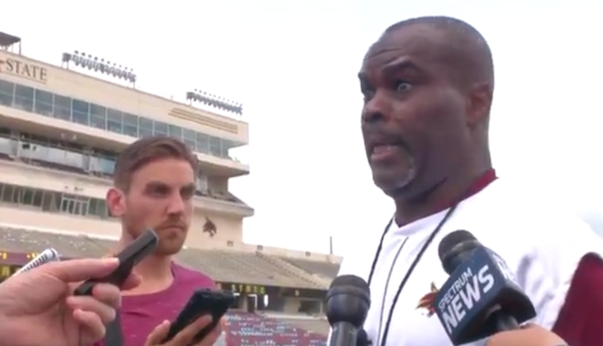 Evertt Withers makes an intense expression during his interview.