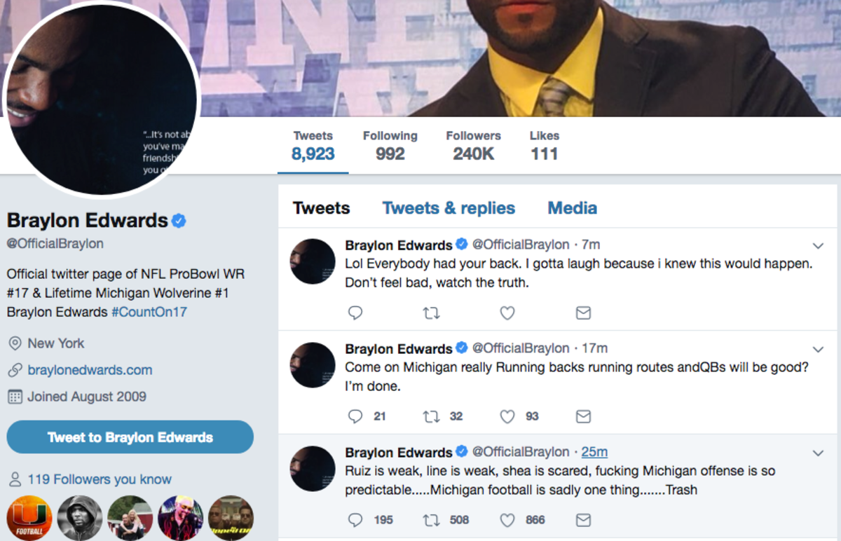 Braylon Edwards Deletes NSFW Tweets Trashing Michigan vs. Notre