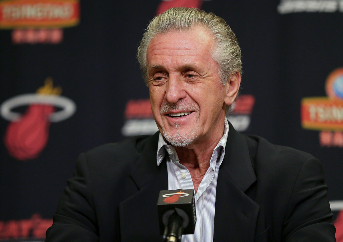 Pat Riley speaking to the Miami Heat media.