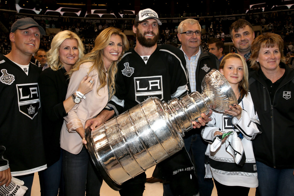 Erin Andrews and husband Jarret Stole with the Stanley Cup after the Los Angeles Kings' championship in 2014.